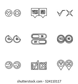 Yes no choice icons set. Outline illustration of 9 yes no choice vector icons for web