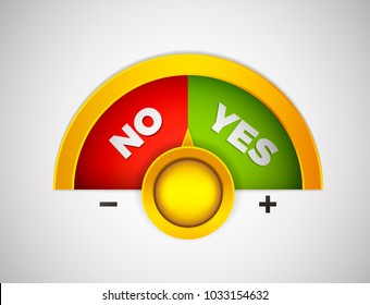 Yes Or No Choice Meter With Yellow Button. Vector Concept Illustration With Red And Green 