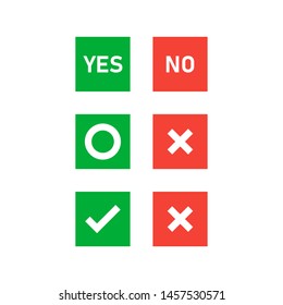 Yes no circle cross and checkmark isolated buttons or symbols. True or wrong signs Green and red color. EPS 10