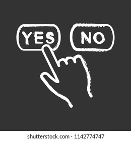 Yes or no click chalk icon. Accept and decline buttons. Hand pressing button. Isolated vector chalkboard illustrations