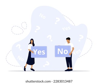 Yes or no concept illustration. Suitable for landing page, ui, web, App intro card, editorial, flyer, and banner.