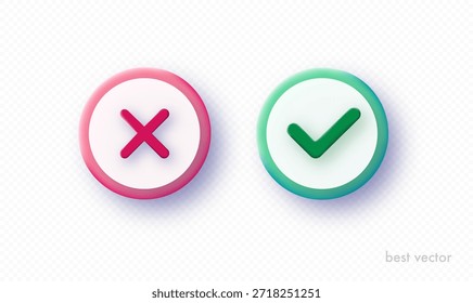 Ja und nein Design-Element 3D-Stil auf grünem und rotem Hintergrund für Testfrage, Abzeichen, Aufkleber, Marke, Symbol