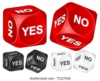 Yes, no dice set on white background. Vector illustration.
