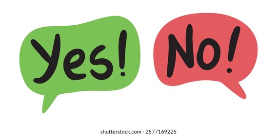 Yes no doodle words icon logo. Word yes and no text on talk speech bubble shape. Vector illustration