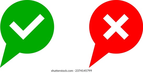 Yes No Green and Red Speech Bubble Cloud Message Symbol Element Icon Set. Vector Image.