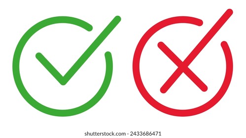 Ja oder nein. Grüne Häkchen und rote Kreuze. Vektorgrafik. ESP 10.