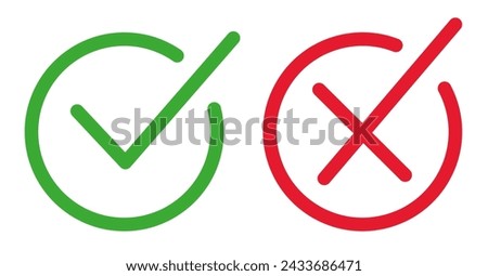 Yes or no. Green ticks and red crosses. Vector graphics. ESP 10.
