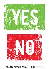 Yes, no grunge rubber sign stamp. Stamp doodle vector illustration. Green and red color. YES, NO green and red background checkmark symbol vote.