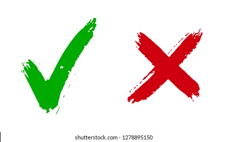 Yes, No Hand Brushed Signs. Red And Green Agree And Disagree Icons. Vector Objects