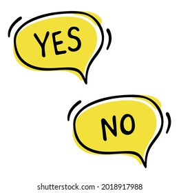 Yes, no, hand-drawn speech bubble isolated on white background. Vector illustration
