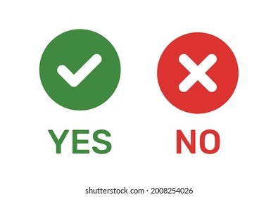 Yes and No icon button, Green check, red cross sign. Vector illustration