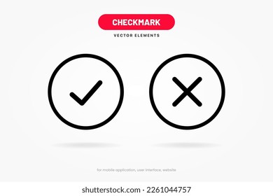 Yes or no icon. Checkmark and check symbol. Approval. Like and dislike icon. X or approve or deny line art vector icon. No symbol. Checkmark and cross sign. False, red deny sign.