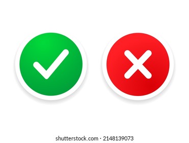 Sí o ningún icono. Símbolo de garrapatas verde y signo de cruz roja en círculo. Marca de verificación y icono de verificación. Aprobación. Me gusta y no me gusta el icono. X o aprobar o negar icono vectorial de línea para aplicaciones y sitios web y ui ux.