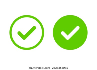 Icono de sí o no. Símbolo de la garrapata verde y círculo Iniciar sesión de la cruz roja. Marca de verificación e icono de verificación. Aprobación. Icono de me gusta y no me gusta. X o aprobar o denegar el ícono de Vector de arte de línea para App y Sitios web y ui ux