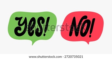 YES NO icon logo in speech bubble shape. Bold yes and no typography inside chat talk balloon. Vector isolated on white background for badge, sticker, symbol, card, chat interface, test question design