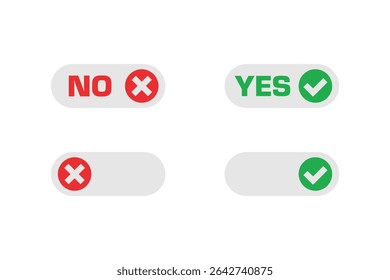 Ícone Sim Não. Ativar ou desativar conjunto de vetores. Ícone verde sim. Vermelho sem ícone. Sinal verde no set. Sinal de apagão vermelho definido. Ícones isolados de vetor sim não. 