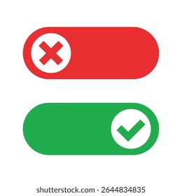 Ícone Sim Não. Ativar ou desativar conjunto de vetores. Ícone verde sim. Vermelho sem ícone. Sinal verde no set. Sinal de apagão vermelho definido. Ícones isolados de vetor sim não. 