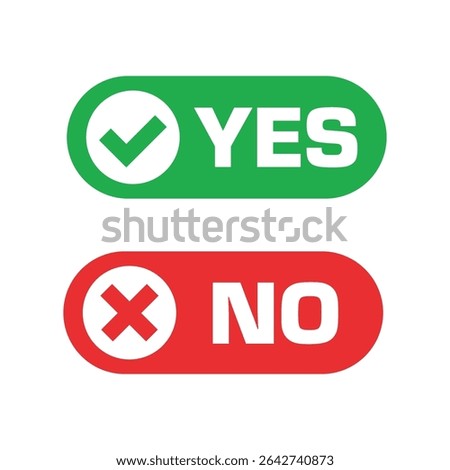 Yes no icon. On off switch vector set. Green yes icon. Red no icon. Green on sign set. Red off sign set. Isolated yes no vector icons. 
