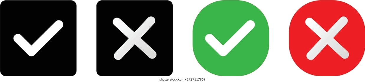 sí, no, ícono, conjunto, comprobar, cruzar, marcar, elección, aprobar, rechazar, decisión, correcto, incorrecto, verdadero, falso, Vector, aislado, signo, símbolo, interfaz
