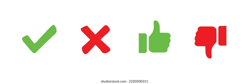 Yes or no icon vector. Check mark and cross mark icons in green and red colors