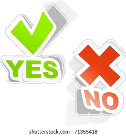 Yes and No icon. Vector sticker set.