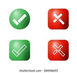 Yes or No Icons, Green and Red Validation button vector