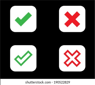 Yes or No Icons, Green and Red Validation button vector on black background vector