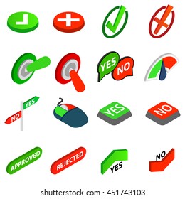 Yes or No icons set in isometric 3d style isolated vector illustration