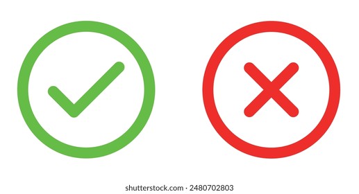 Yes and No Icons Vector. Green Checkmark and Red Cross Ilustration.