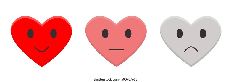 Yes, no, indifference. Three different faces. Hearts smiley set.