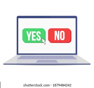 Yes no laptop, great design for any purposes. Business vector illustration. Check mark icon vector design. Isolated background.
