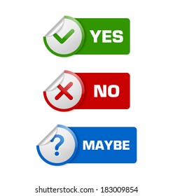 Yes, no, maybe stickers with banners isolated on white background