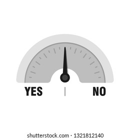 Yes No measuring gauge. Vector indicator illustration. Meter with black arrow in white background.