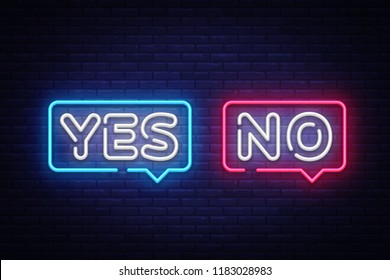 Yes No Neon Text Vector. Yes No neon sign, design template, modern trend design, night neon signboard, night bright advertising, light banner, light art. Vector illustration