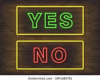 Yes No Neon Text Vector. Yes No neon sign, design template, modern trend design, night neon signboard, night bright advertising, light banner, light art. Vector illustration