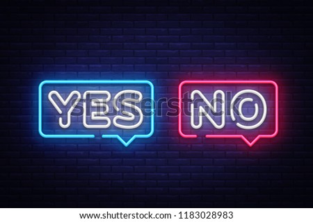 Yes No Neon Text Vector. Yes No neon sign, design template, modern trend design, night neon signboard, night bright advertising, light banner, light art. Vector illustration
