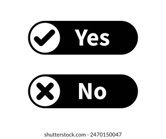 Icono de opción Sí y no con Iniciar sesión de marca y cruz en blanco y negro redondeado. Icono de "Sí y no hay elección".