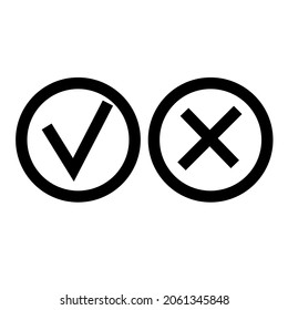 Yes or no outline vector icon. Positive and negative. Checkmark.  Flat simple line design illustration.