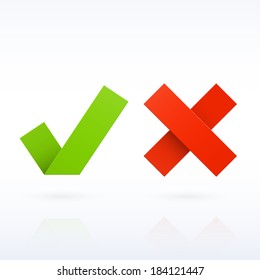 Yes or No paper check marks. Vector.