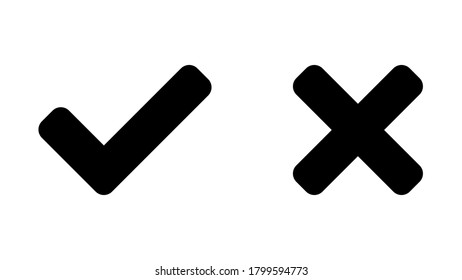 Sí y No o Iconos correctos y erróneos o aprobados y rechazados con marca de verificación y signo X. Imagen vectorial.