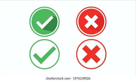 Yes and No or Right and wrong or approved and declined icon Set. Vector isolated flat illustration