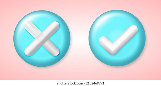 Yes and No, Right and Wrong, Approved and Declined concept. minimal sign, symbol. 3d vector illustration.