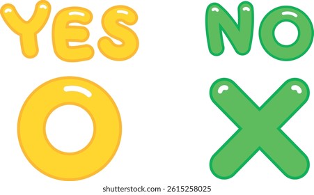 Yes and no and rounded illustration set, yellow and green