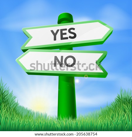 Yes or no sign concept with a choice to make