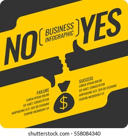 Yes and no sign of product quality and choice. Business infographics success and goal achievement.. Vector illustration.