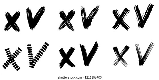 YES and NO signs, dry brush paint strokes. Tick and cross vector symbols