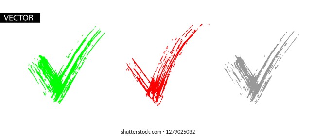 Yes, No simbols. Hand drawn vectorized brush texture icons, True or faulse, right or wrong, agree or disagree Vector objects