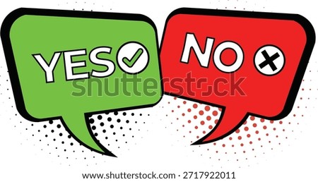 Yes and No Speech Bubble Clipart, Green Checkmark and Red X Comic Style Icons
