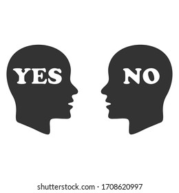 Yes and no speech bubble with human head sign vector