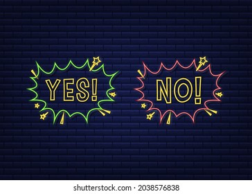 Ja und Keine Sprechblase im Pop-Art-Stil. Feedback-Konzept. Positives Feedback-Konzept. Neonsymbol. Vektorgrafik.